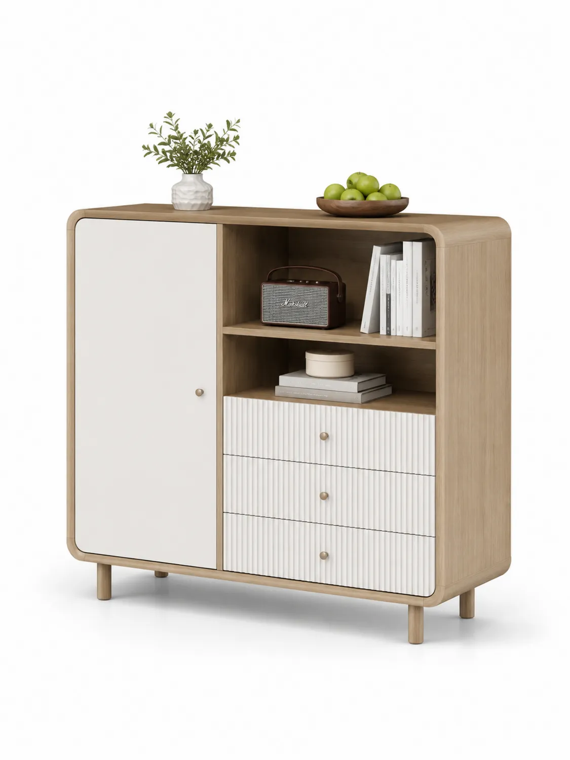 Holzschrank mit Tür und Schubladen 120x40x120 cm Weiß/Eiche