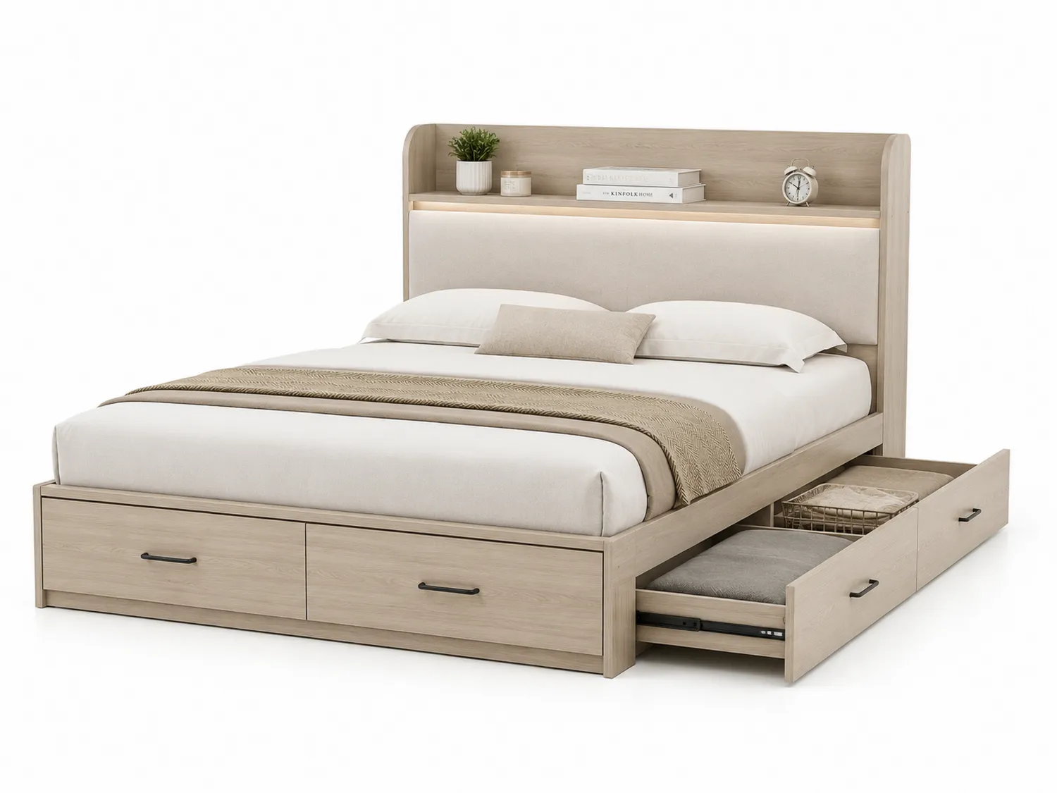 Doppelbett mit Stauraum MDF-Holz 200x160cm Beige
