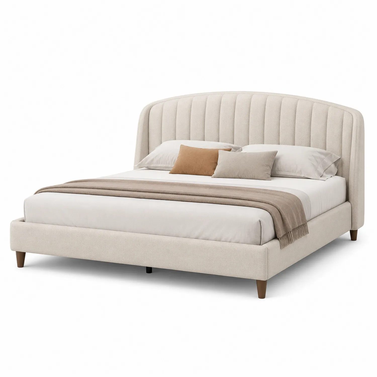 Polsterbett Stoff Beige 200x180 cm mit gerundetem Kopfteil