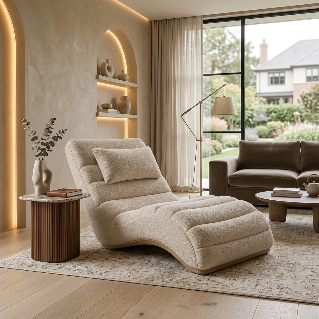 Sillon Chaise Longue Curva Boucle Crema