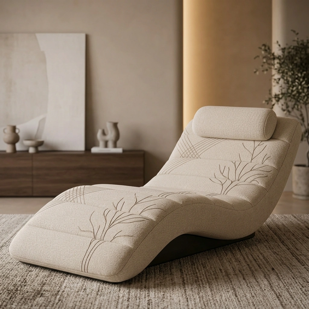 Chaise Longue Minimalista Bordado Beige