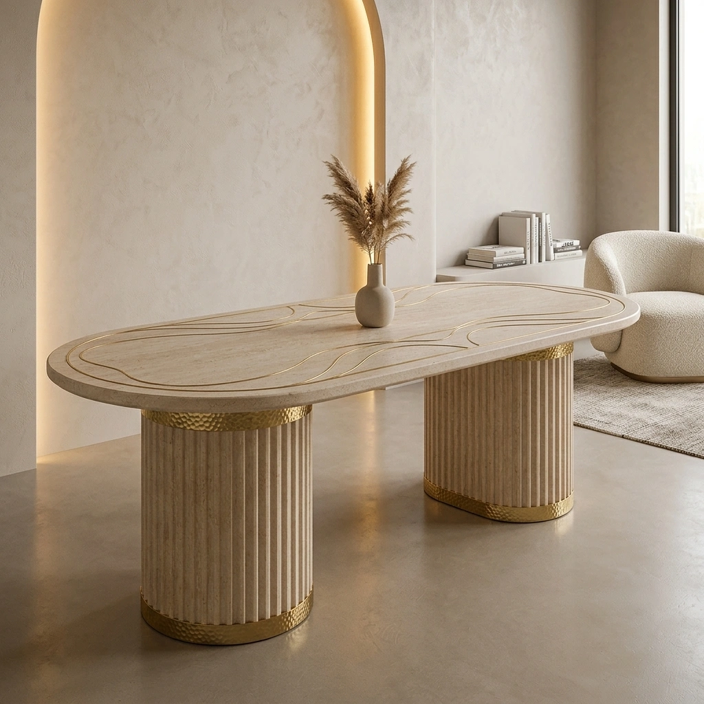 Mesa de Centro Artistica Beige Dorado