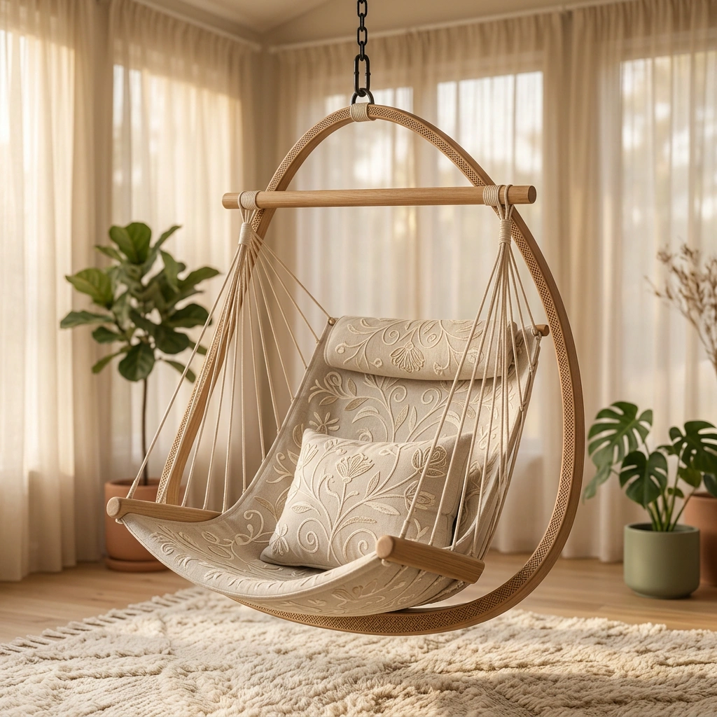 Hamaca Colgante Bordada Beige
