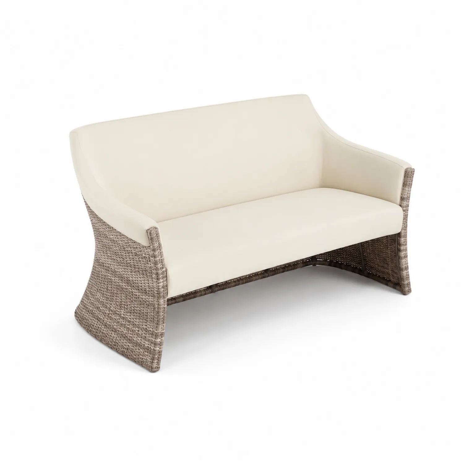 Dwuosobowa sofa z technorattanu z piankowym wypełnieniem, kremowa