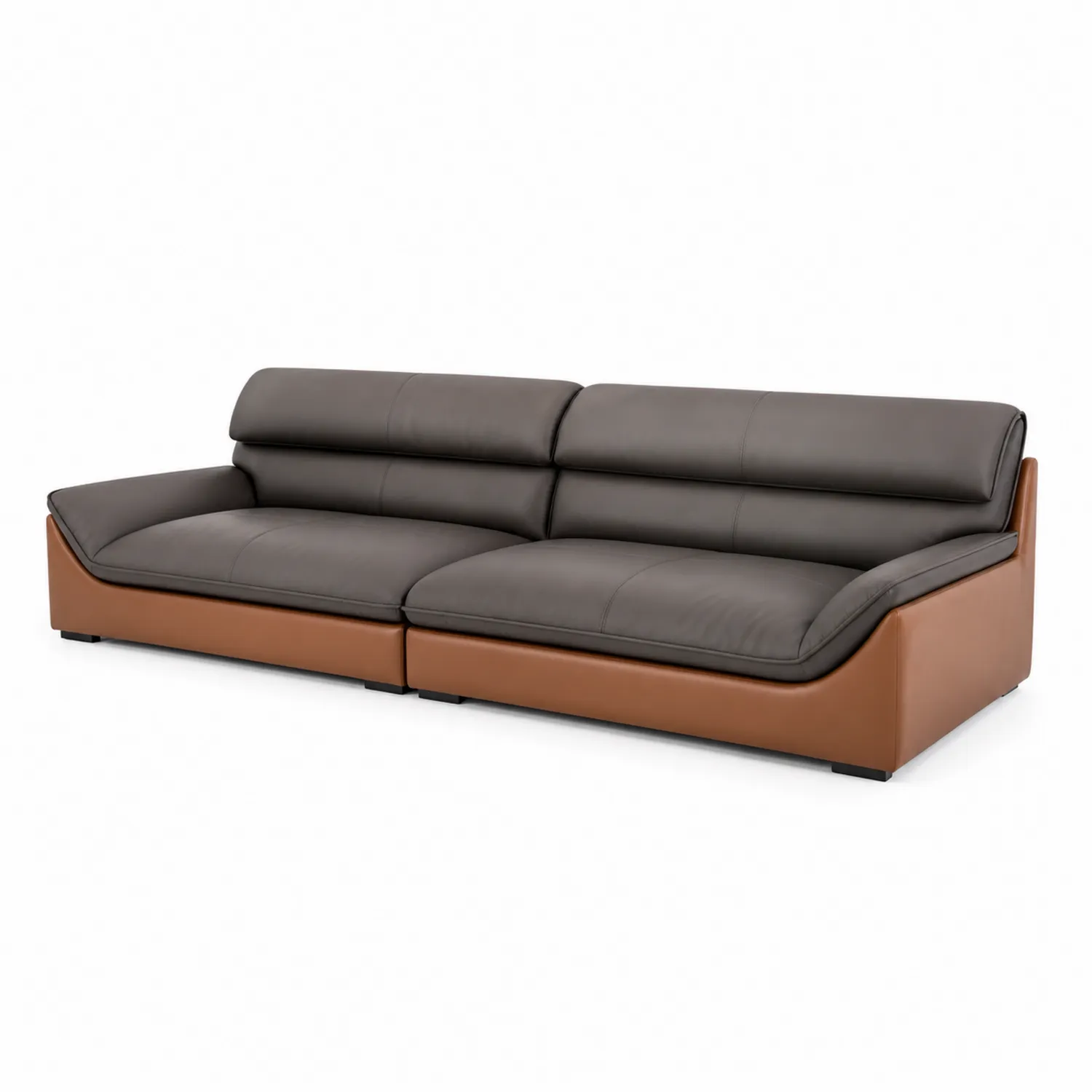 Sofa skórzana szara z brązowymi bokami 220 cm