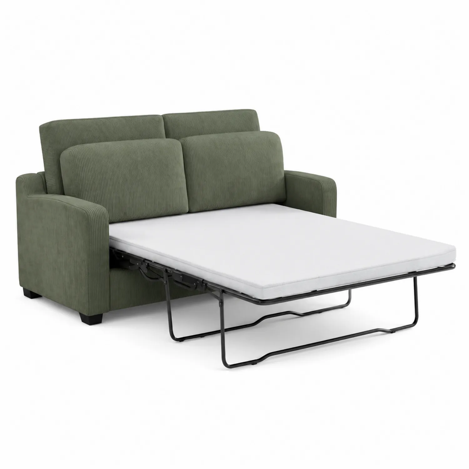 Rozkładana sofa dwuosobowa z tkaniny sztruksowej zielonej