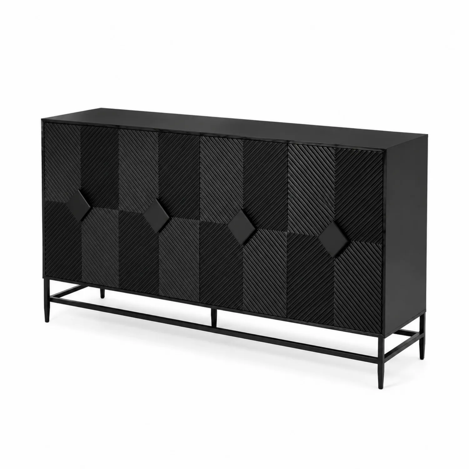 Czarny kredens metalowy z drewnianym frontem 150x40x80 cm