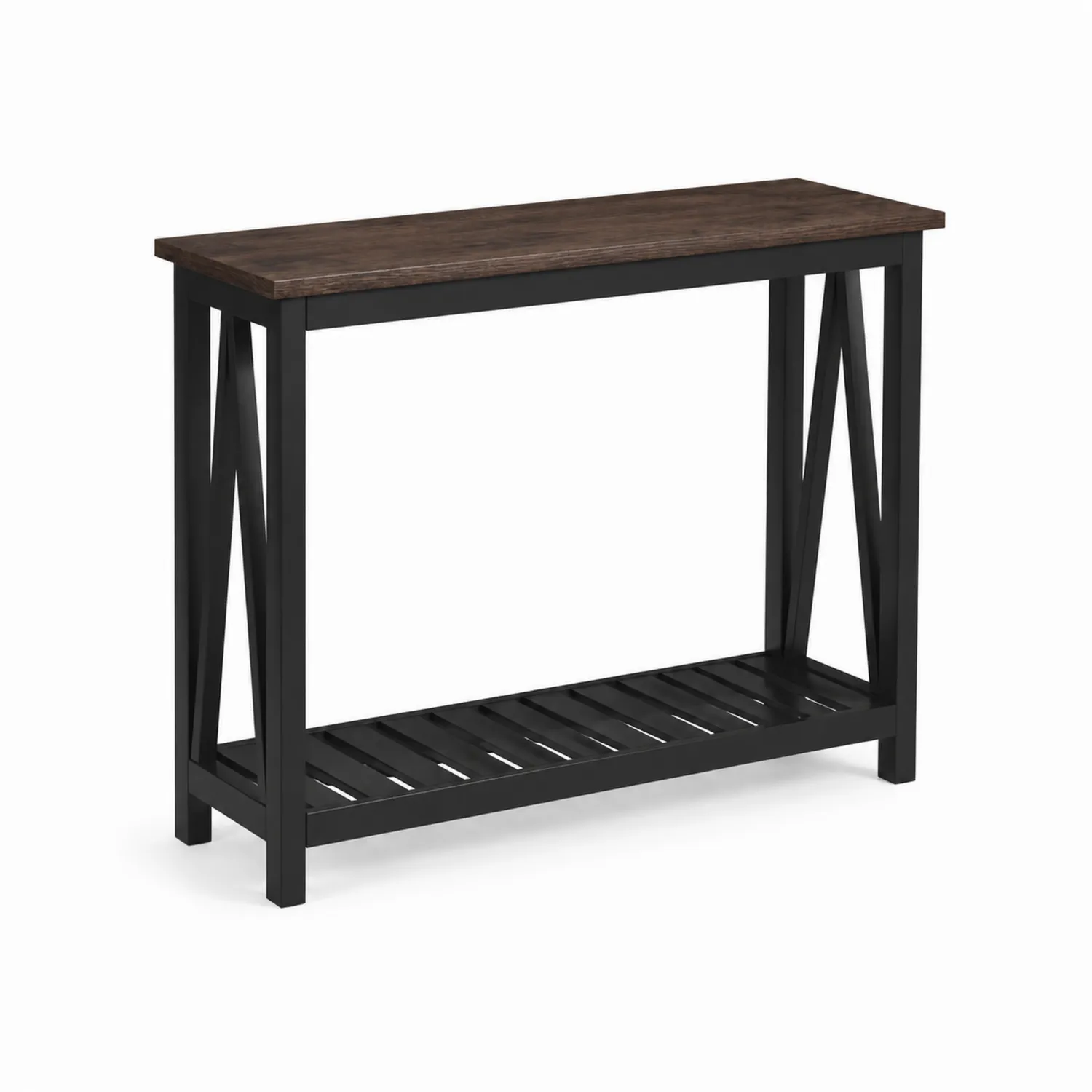 Stolik konsolowy drewniany i metalowy 100x30x80 cm Czarny/Brązowy