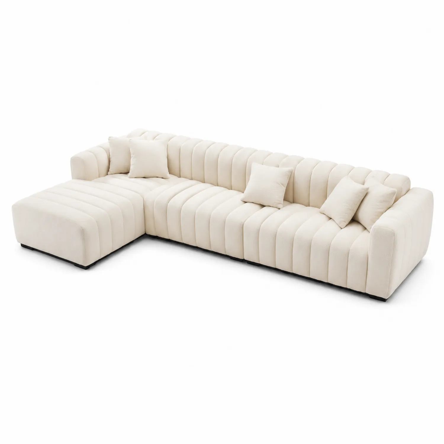 Sofa Narożna Tapicerowana L Kształt Beżowa z Poduszkami