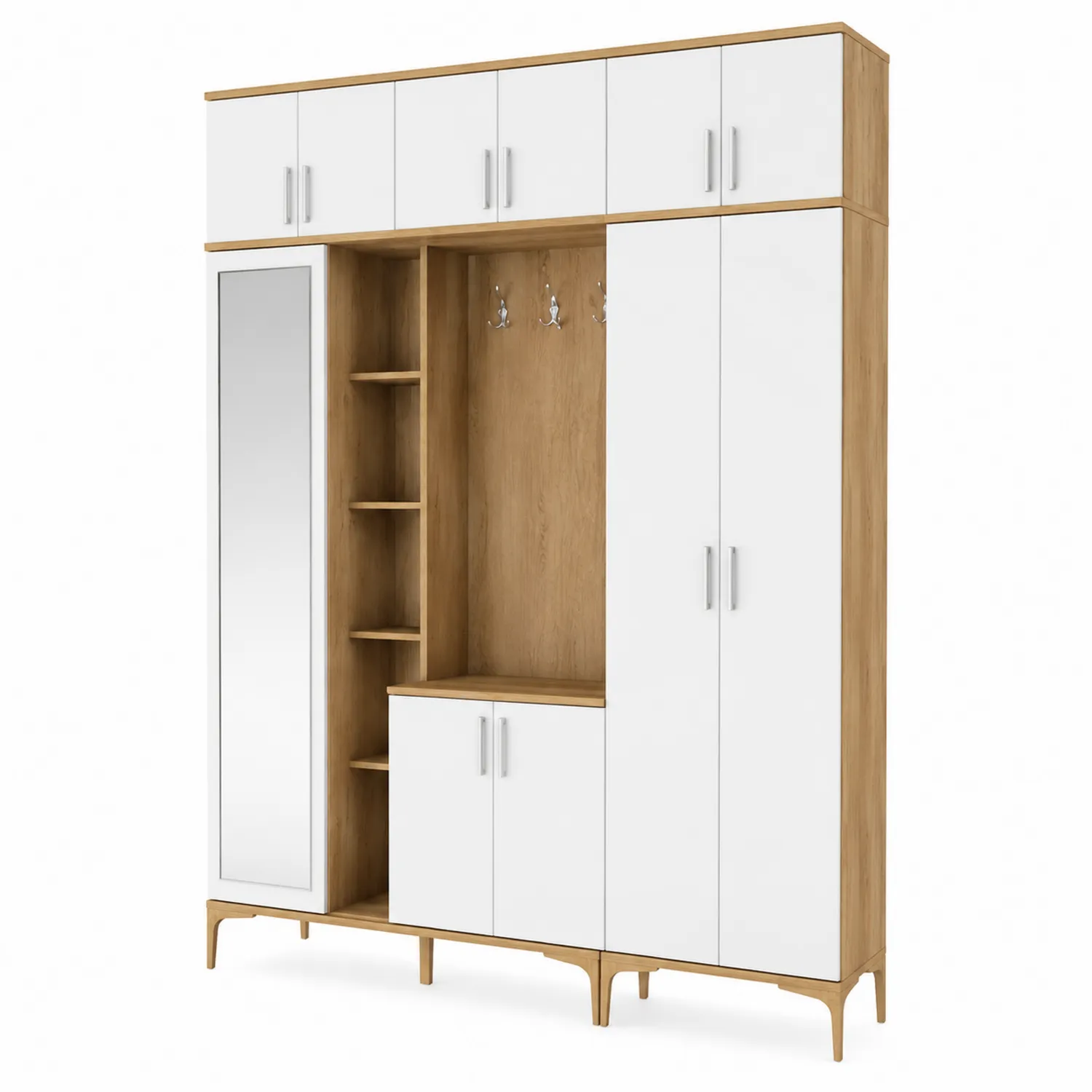 Zestaw mebli do przedpokoju z drewna i szkłem w kolorze dąb i biały 200x40x210 cm