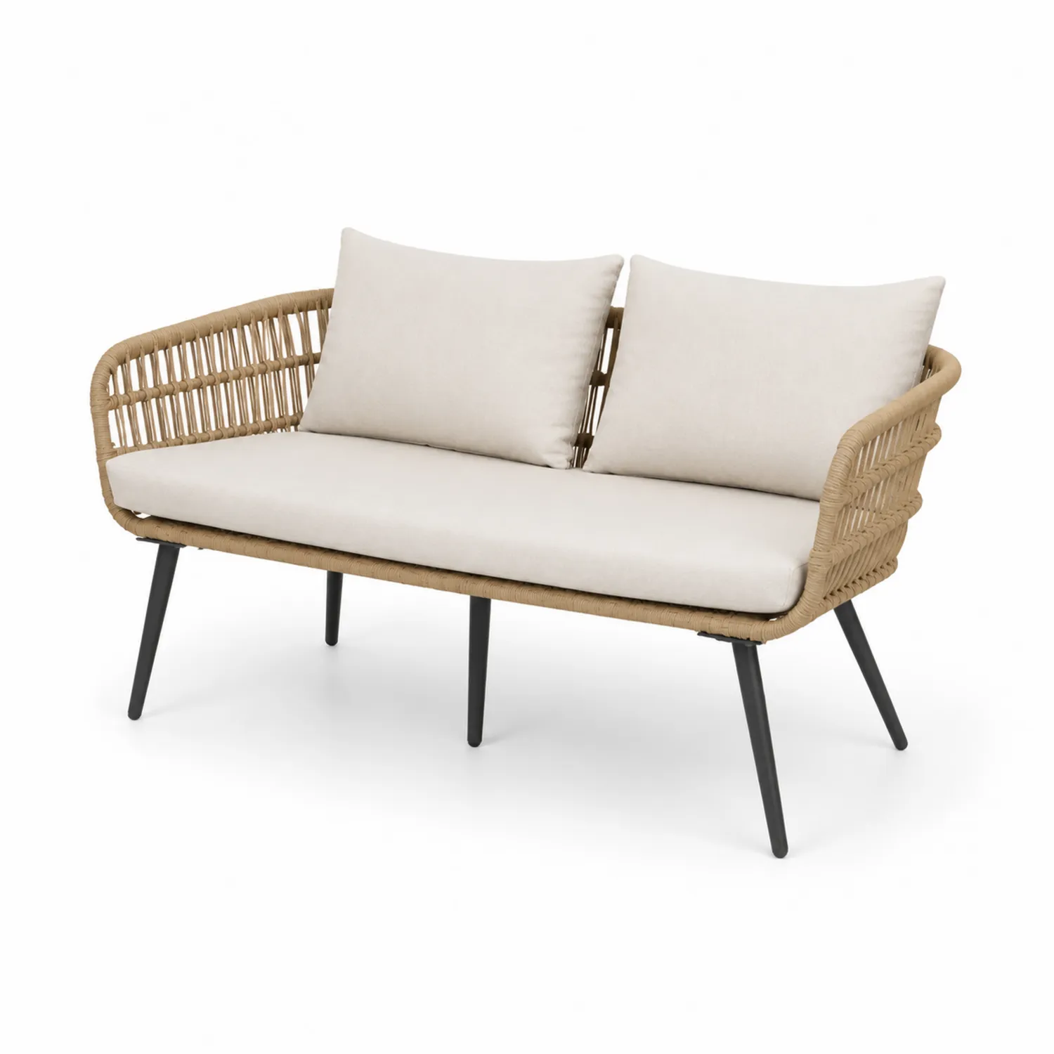 Sofa ogrodowa z technorattanu z poduszkami Beżowy/Czarny