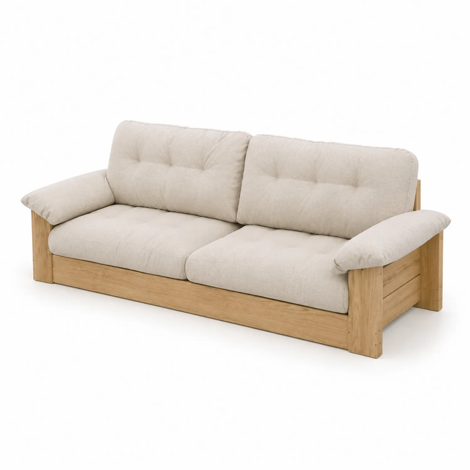 Drewniana sofa z tkaniną poliestrową Beżowa 200 cm x 80 cm x 90 cm