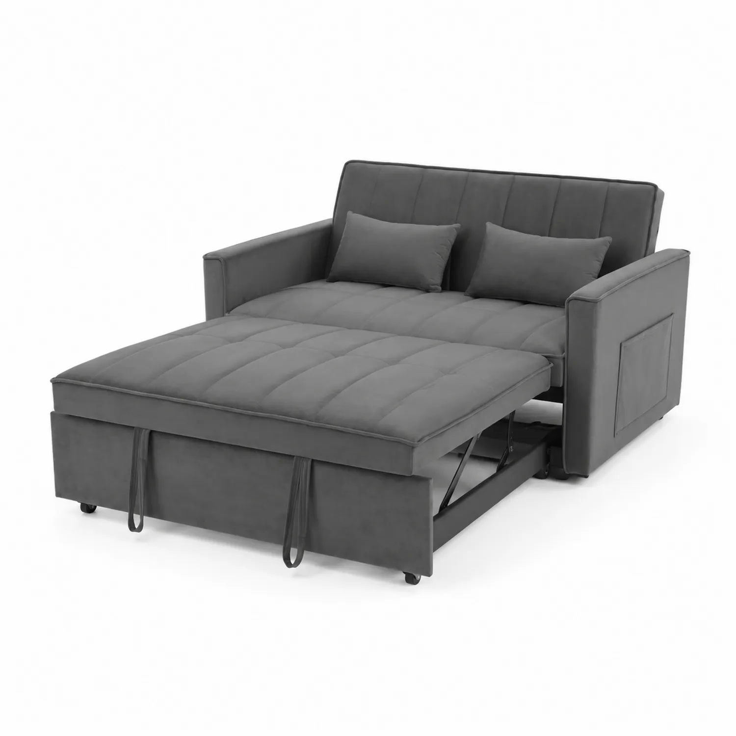 Sofa rozkładana dwuosobowa z weluru z metalową konstrukcją szara 200x150 cm