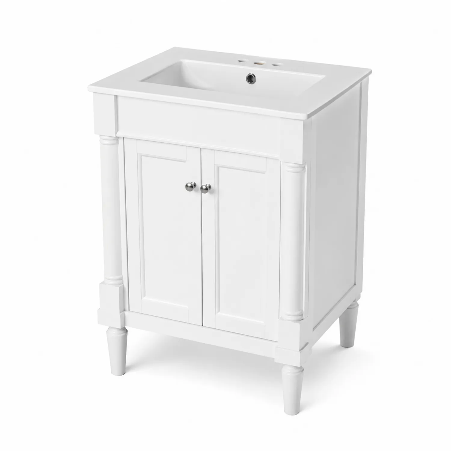 Biała szafka łazienkowa z umywalką ceramiczną