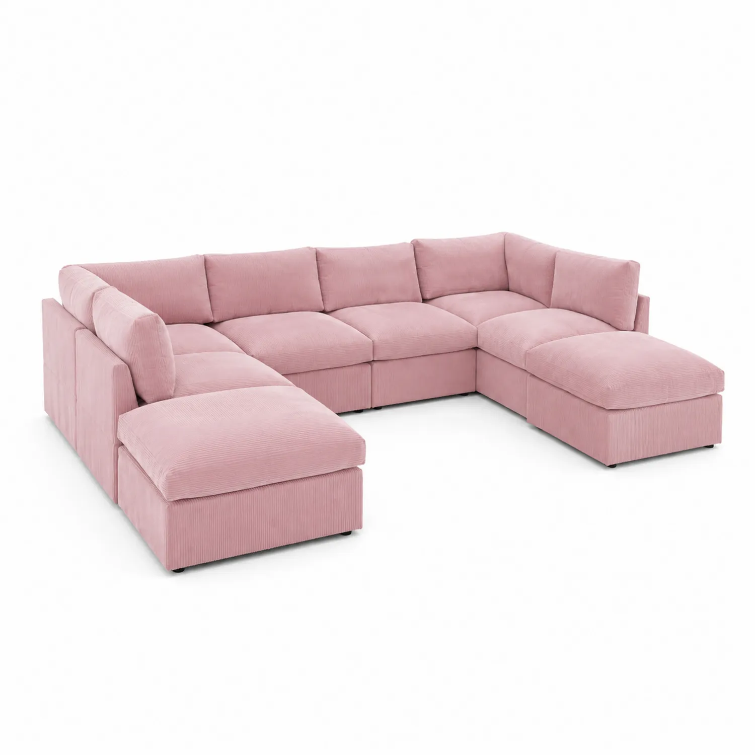 Modułowa sofa narożna z tkaniny sztruksowej różowa