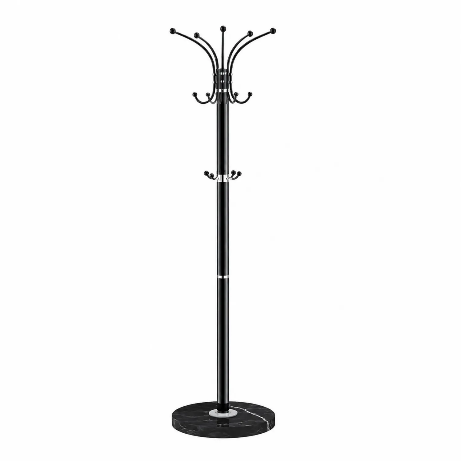Metalowy wieszak z marmurową podstawą, Czarny, 180 cm