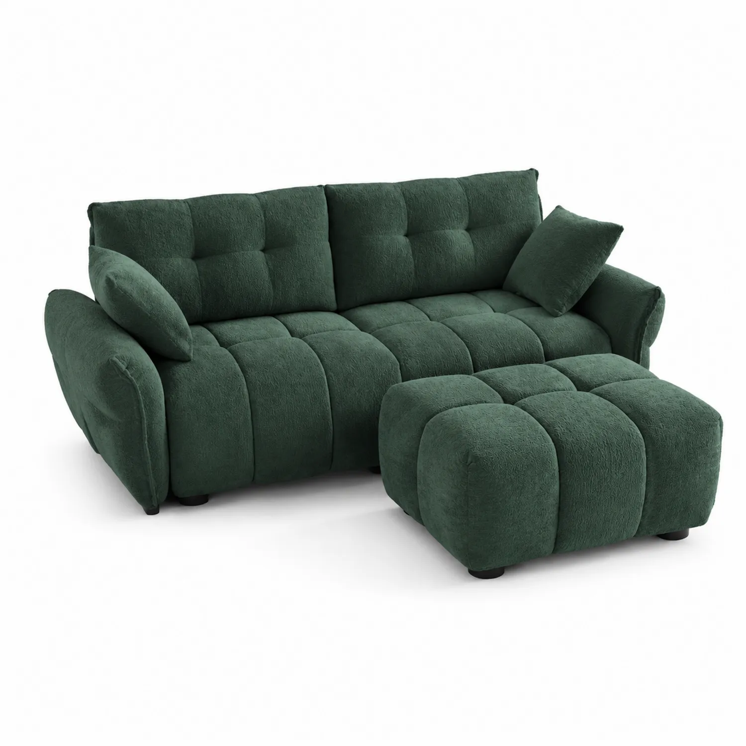 Narożna sofa z pufą, zielona, poliester