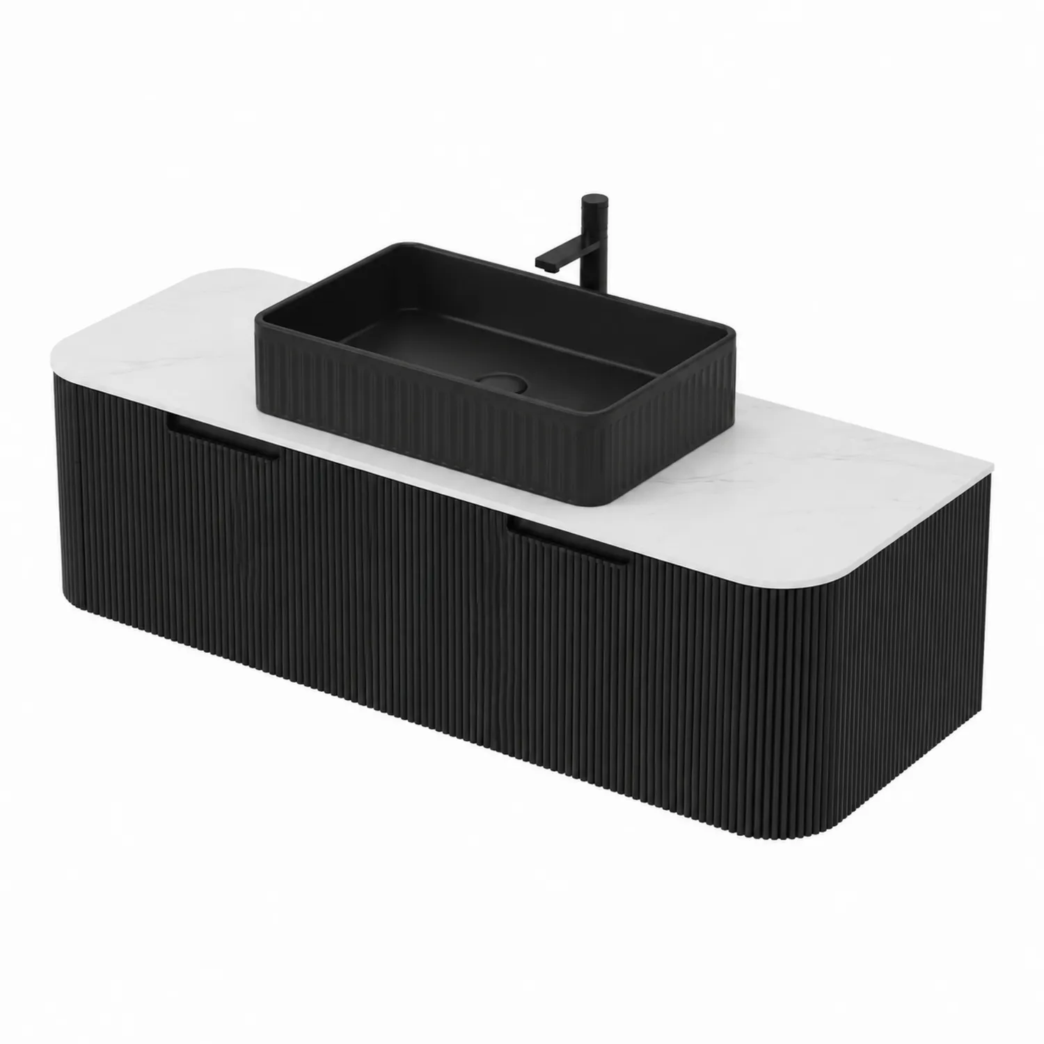 Wisząca szafka pod umywalkę z MDF i marmurem 120 cm Czarny/Biały