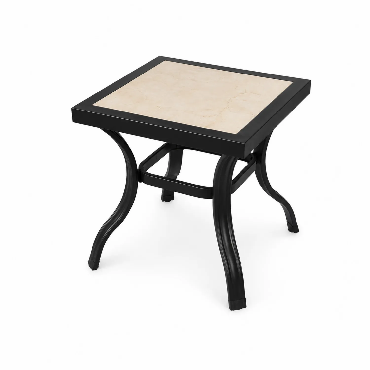 Kwadratowy stolik z metalowymi nogami i marmurowym blatem 50x50 cm Czarny/Beżowy