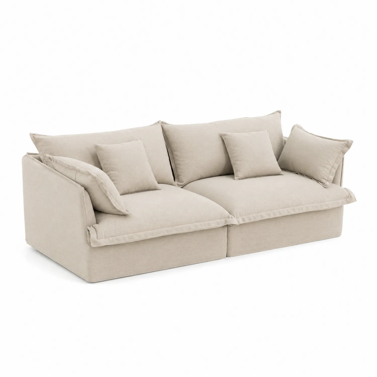 Sofa 3-osobowa z lnu z poduszkami 200x90x85 cm Beżowa