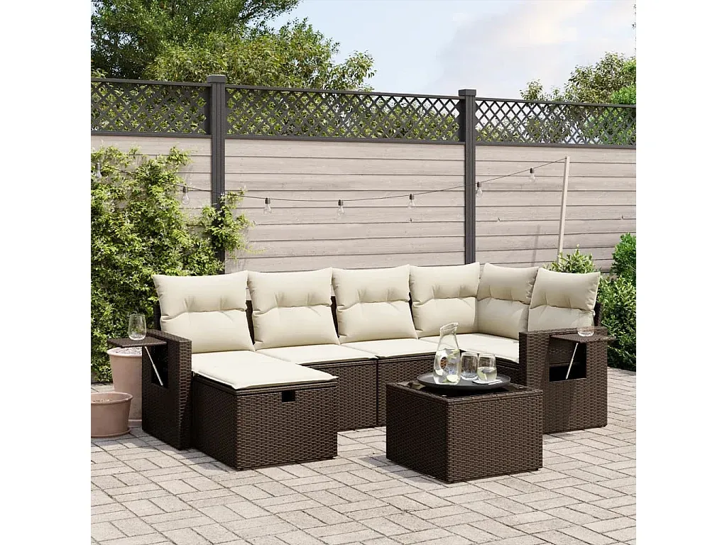 Komfortable Gartensofagarnitur mit Kissen aus Polyrattan, Braun-COZYELUNO