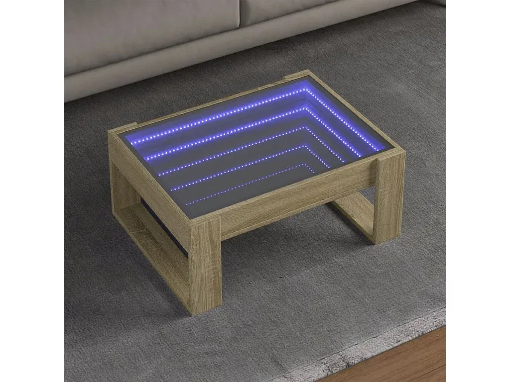 Moderner Wohnzimmertisch mit LED-Effekt, Eiche-Optik-COZYELUNO