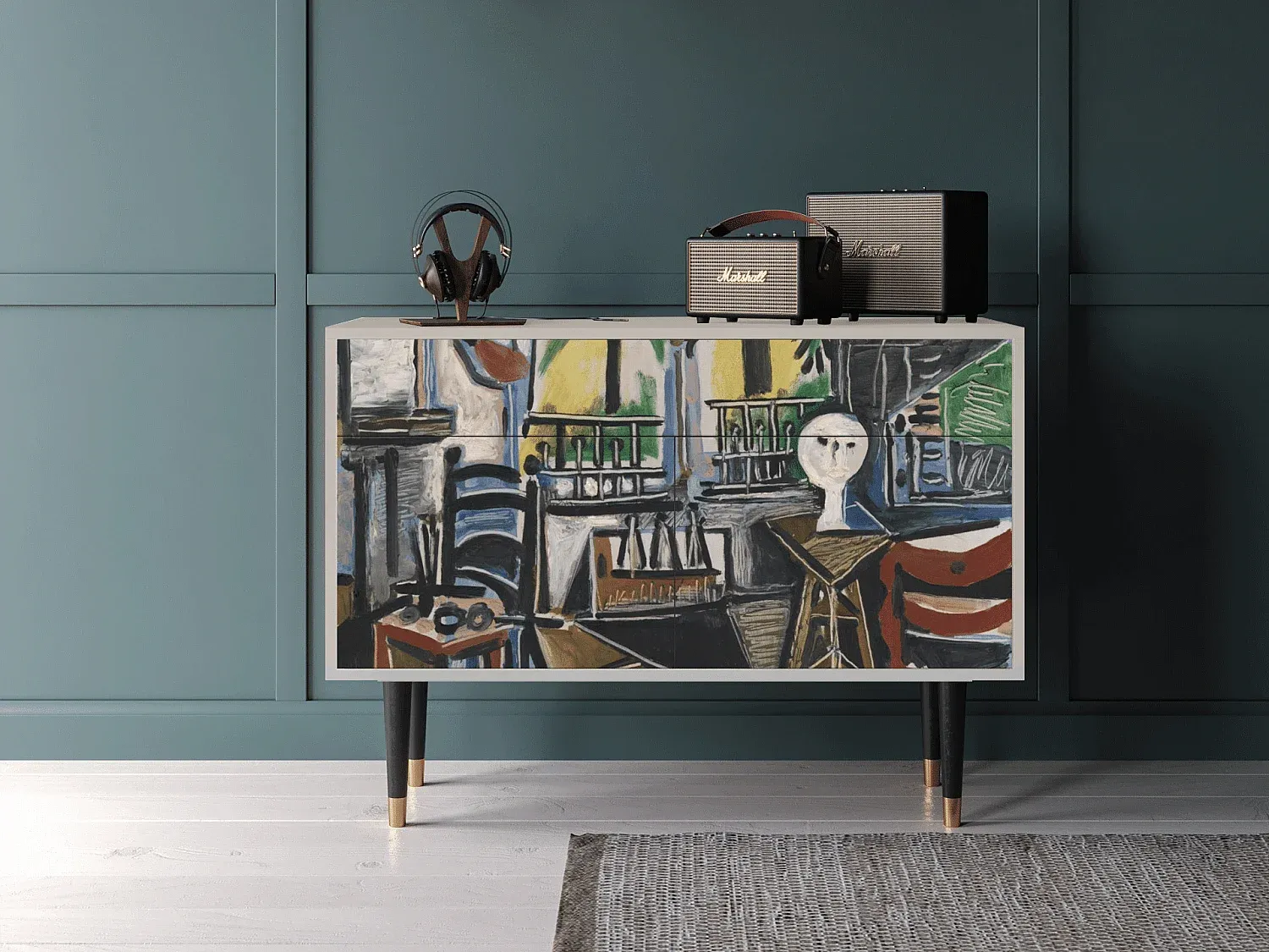 Elegantes Sideboard aus Holz, Sandfarben, 115x85x48 cm-COZYELUNO
