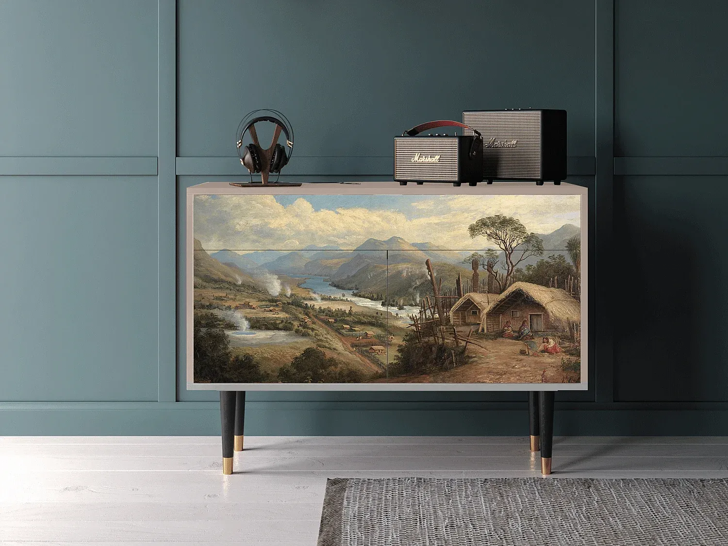 Sideboard mit Naturmotiv, Holzoptik, 115x85x48 cm-COZYELUNO