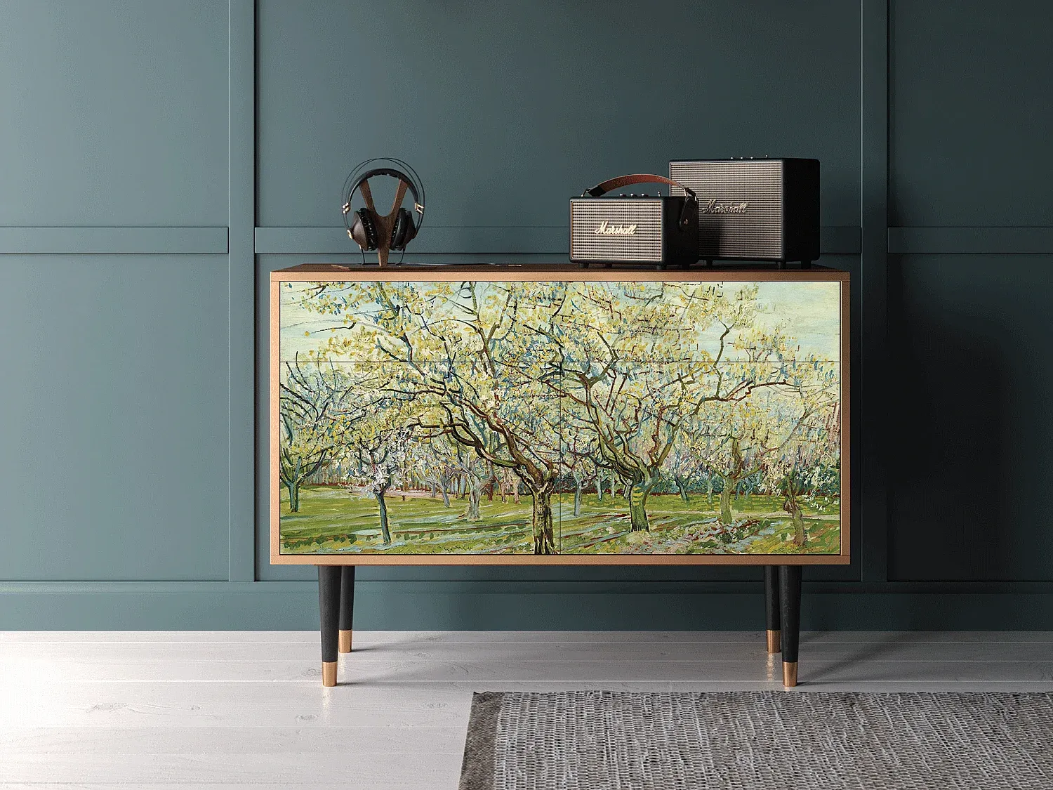 Modernes Sideboard mit Stauraum, Weiß und Walnuss-COZYELUNO
