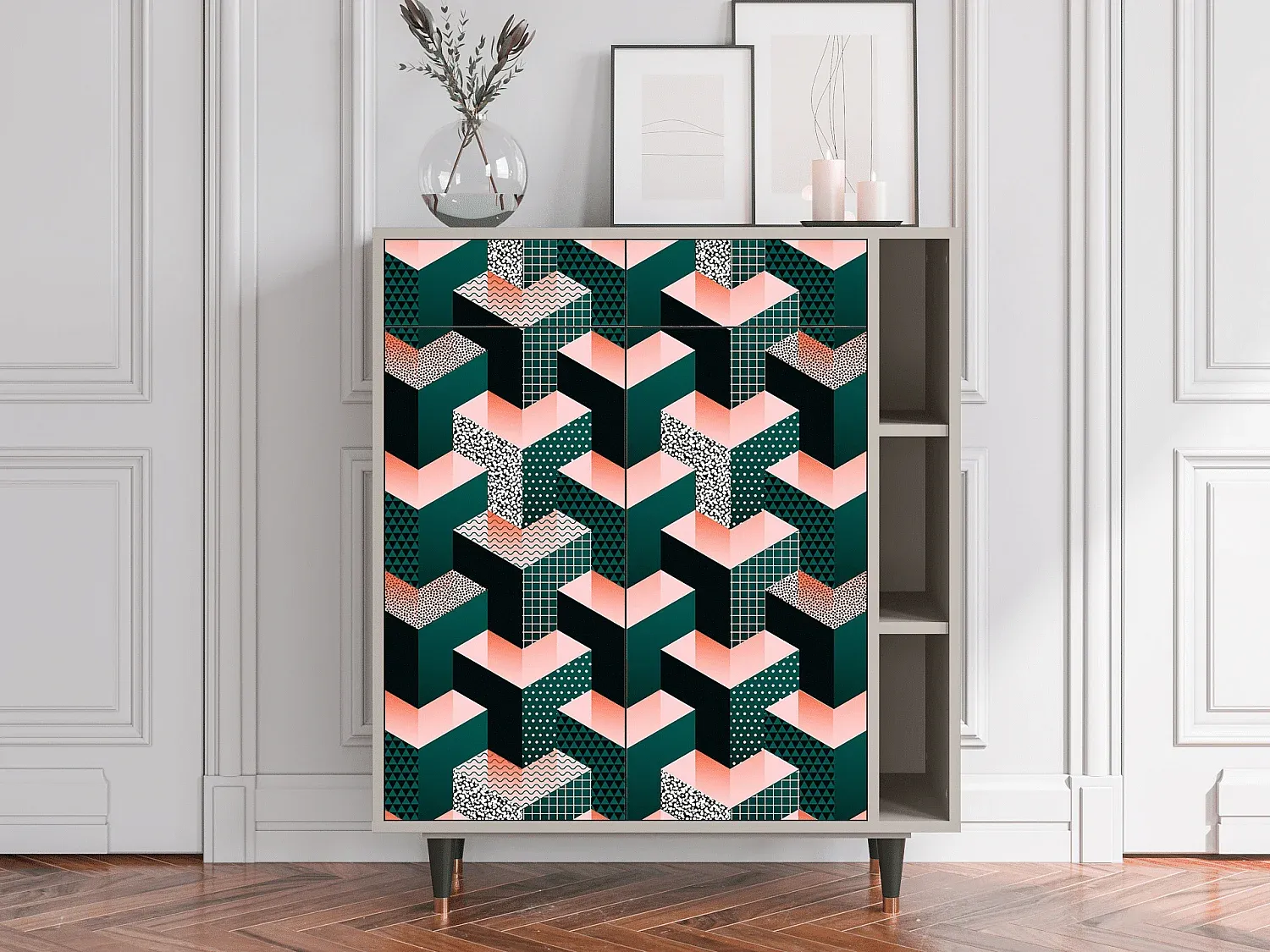 Moderner Sideboard, geometrisches Design, sandfarben-COZYELUNO