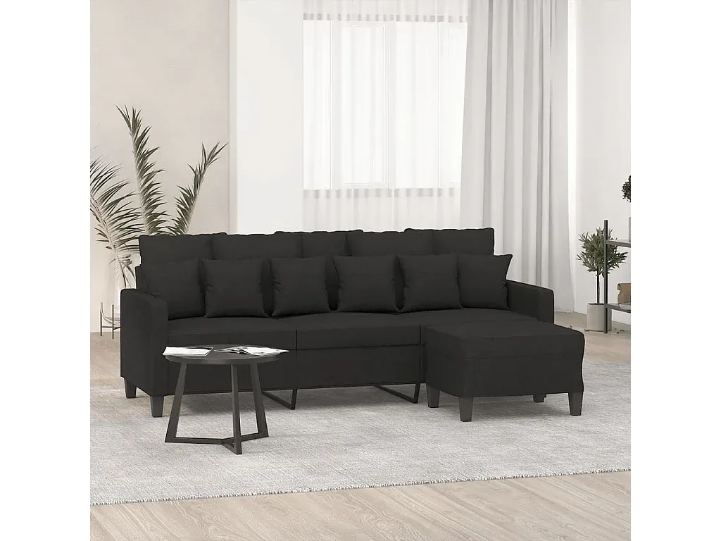Elegantes Schwarzes Stoffsofa mit Hocker 180 cm-COZYELUNO