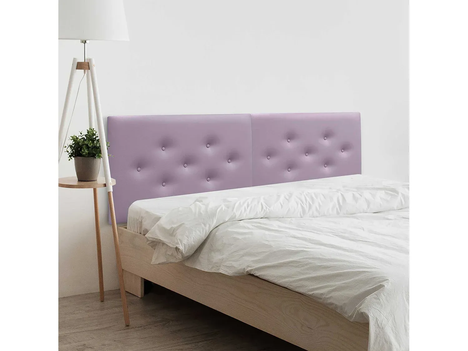 Luxuriös gepolstertes Kunstleder-Bettkopfteil mit Knopfdesign, Lila-COZYELUNO