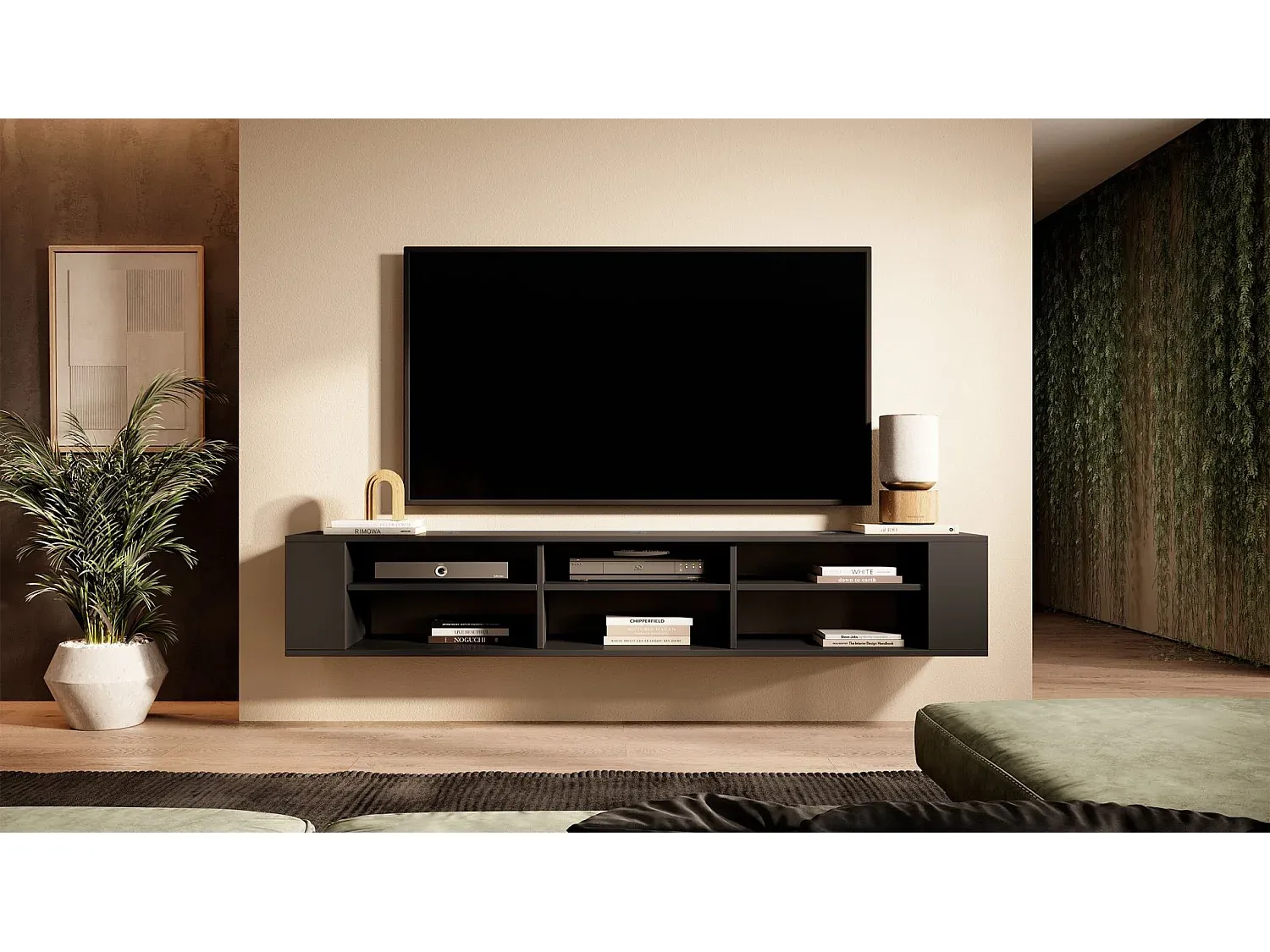 Moderner TV-Schrank mit 6 Fächern in Schwarz-COZYELUNO