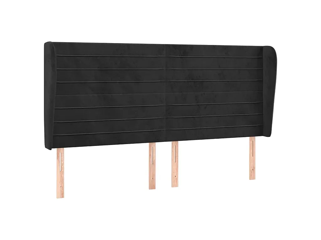 Schwarzes Kopfteil mit Ohren aus Samt 163x23x118/128 cm-COZYELUNO