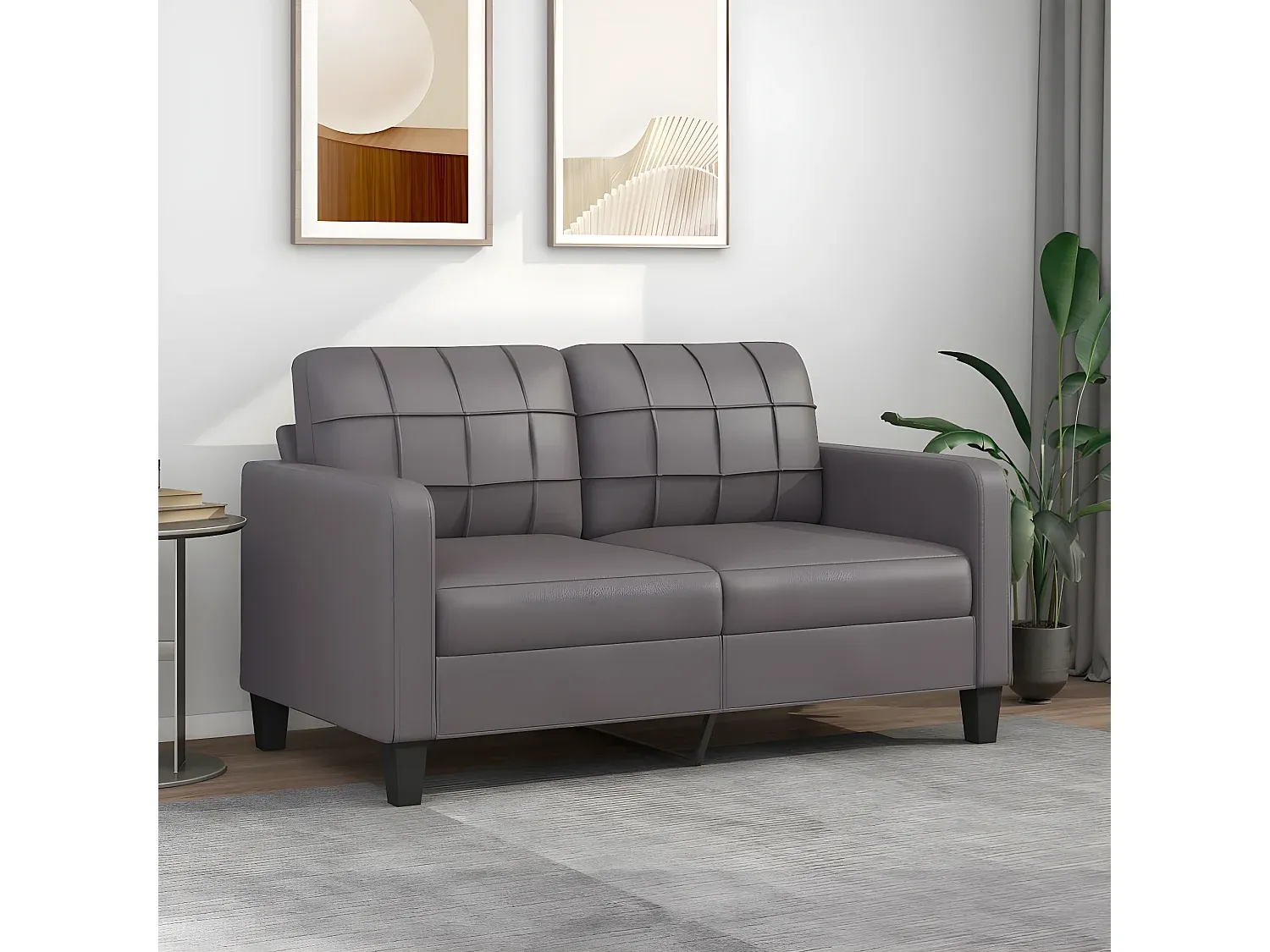 Graues 2-Sitzer-Sofa aus Kunstleder für Wohnzimmer-COZYELUNO