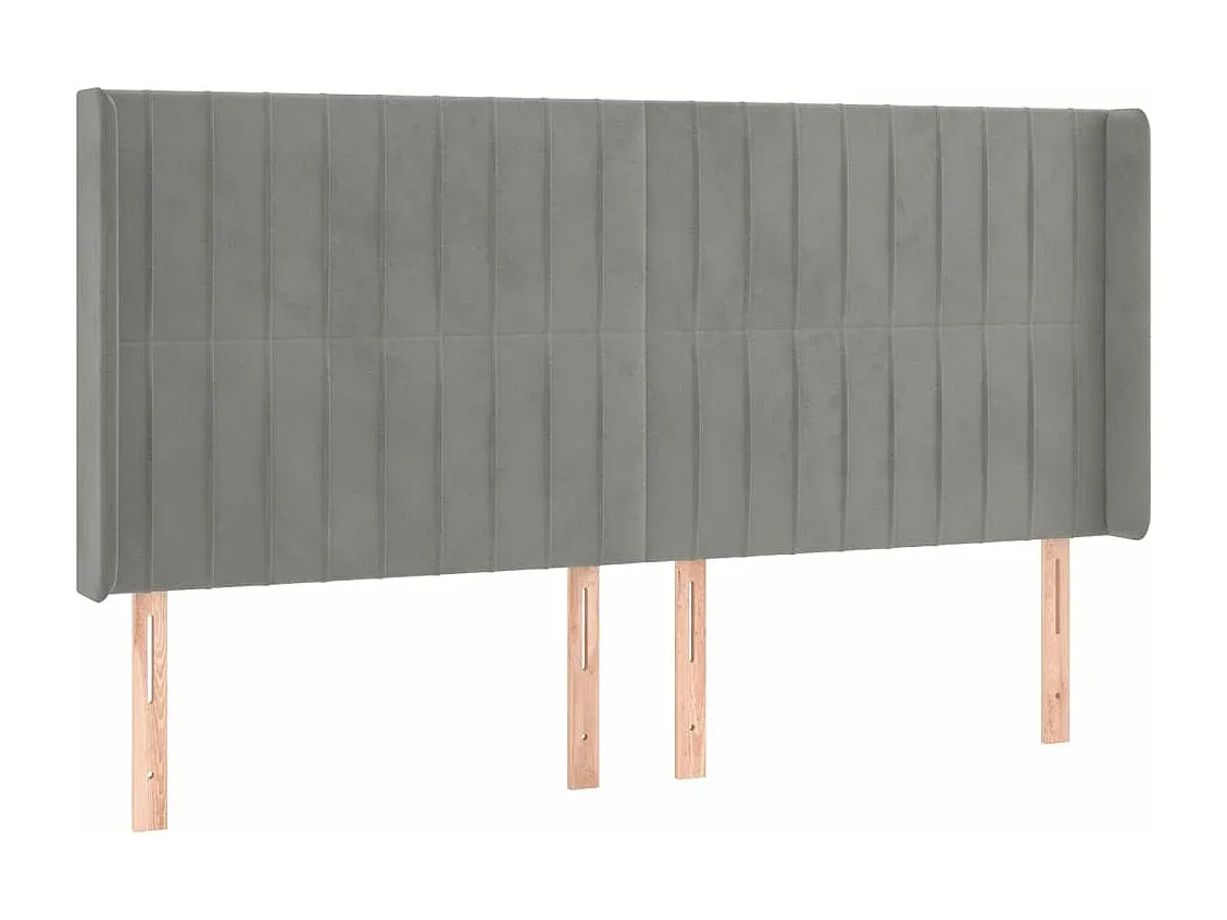 Bettrückwand mit Ohren aus Samt in Hellgrau 203x16x118/128 cm-COZYELUNO