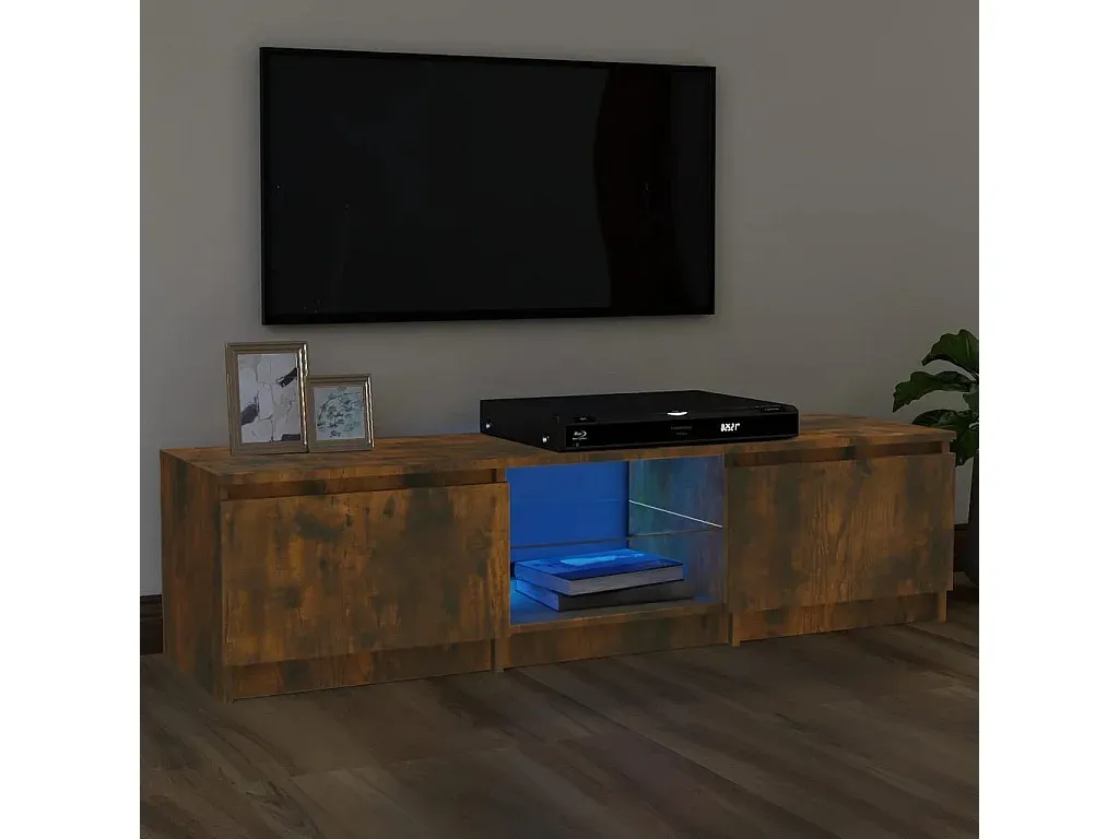 Moderner TV-Schrank mit LED-Beleuchtung, Eiche, 140x40x35,5 cm-Livalexo