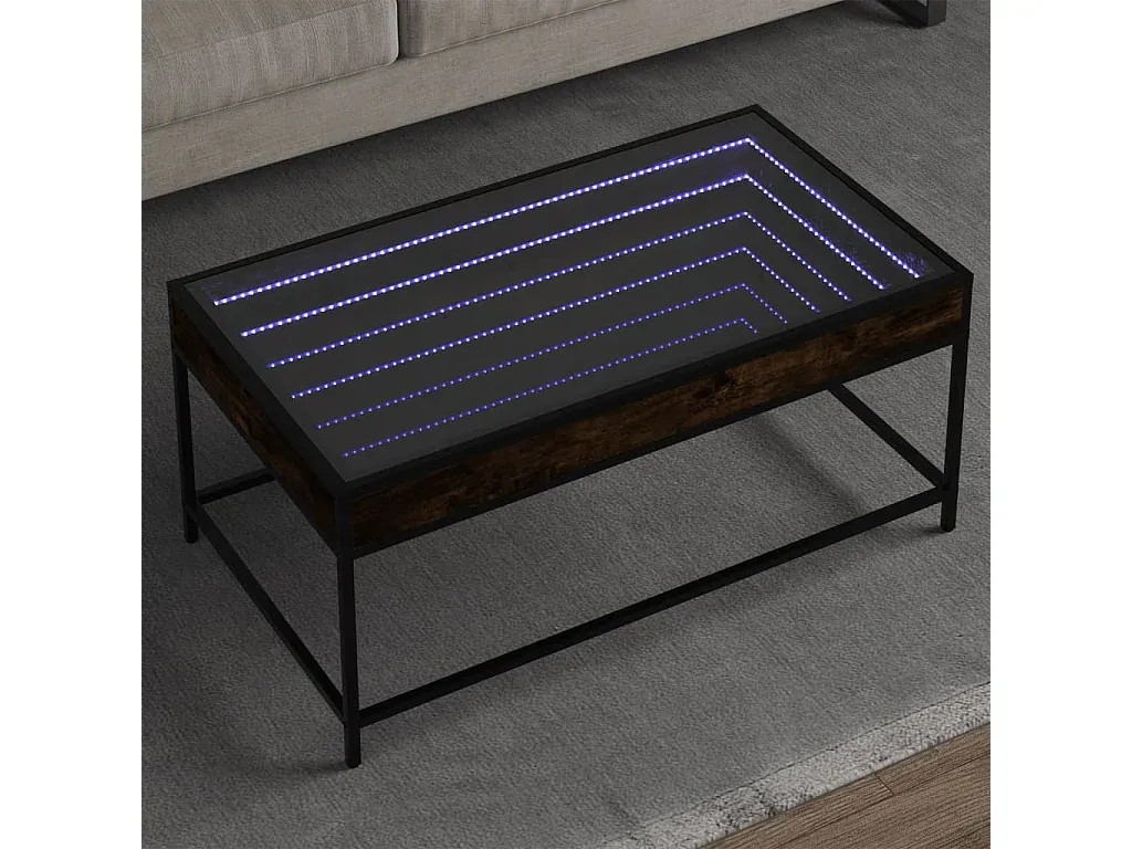Moderner LED-Couchtisch aus Räuchereiche mit Infinity-Effekt-Livalexo