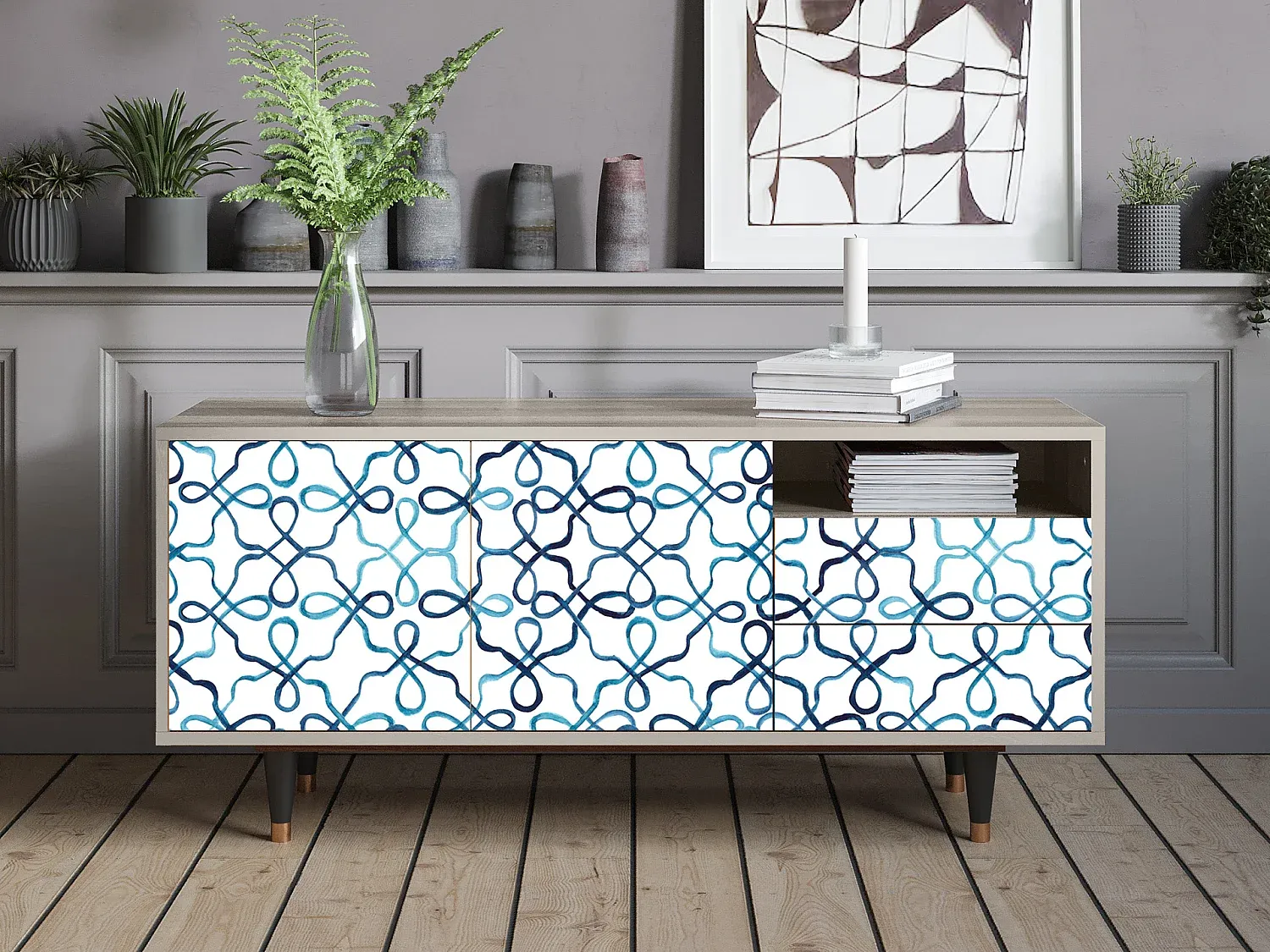 Moderner TV-Schrank mit Stauraum, 125 x 56 x 41 cm-Livalexo