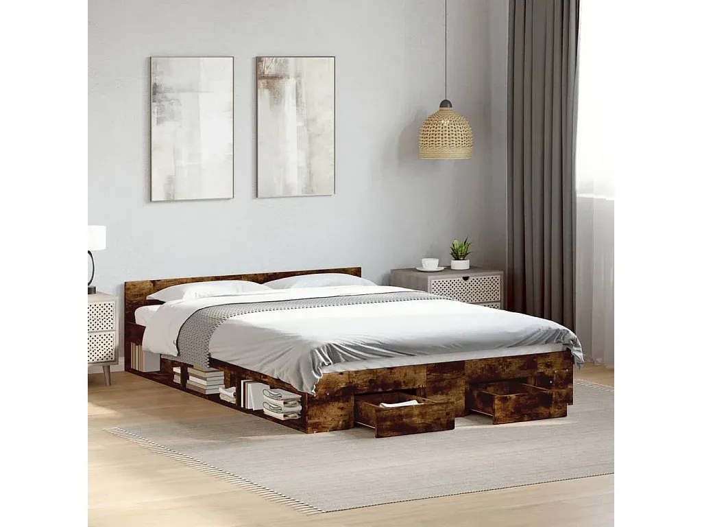 Doppelbett mit Schubladen aus Holzwerkstoff 140x200cm-Livalexo