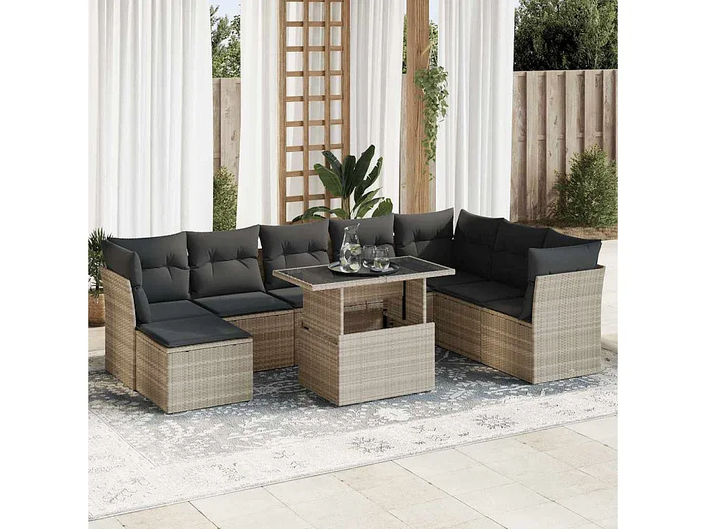 Moderne Gartenlounge mit Kissen, Hellgrau, Poly Rattan-Livalexo