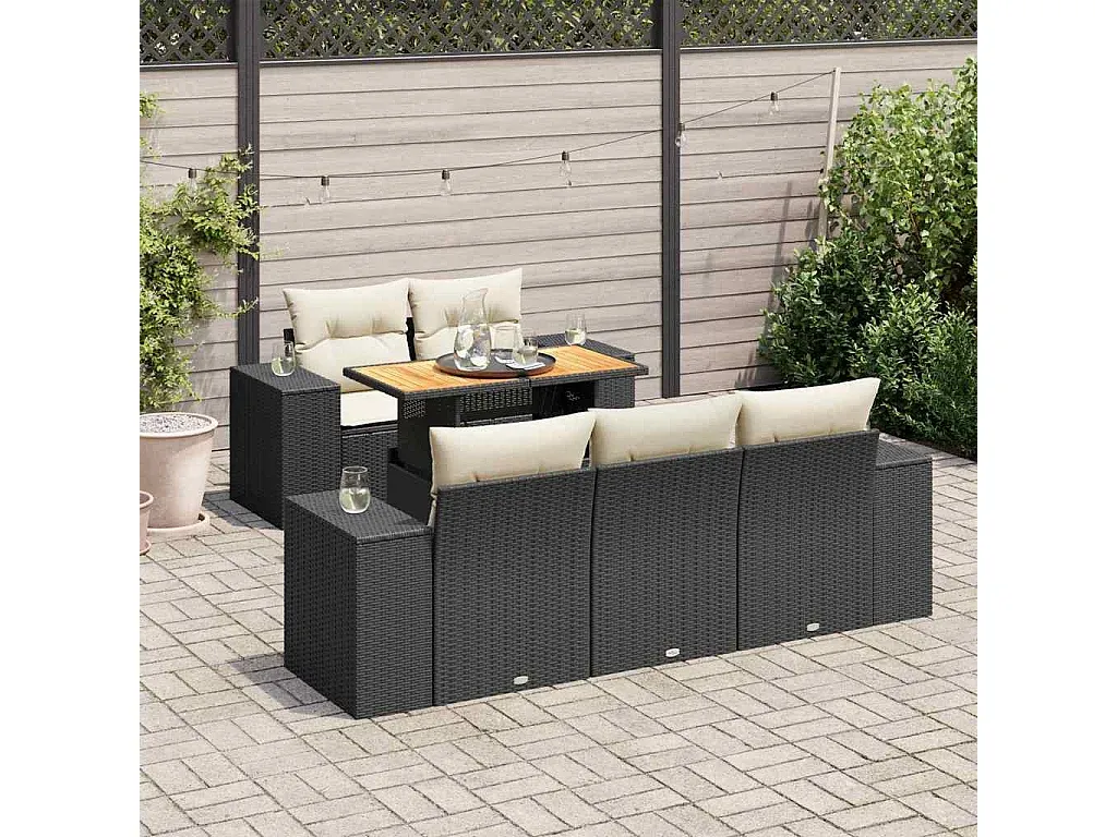 Garten-Lounge-Set mit Kissen aus schwarzem Polyrattan-Livalexo
