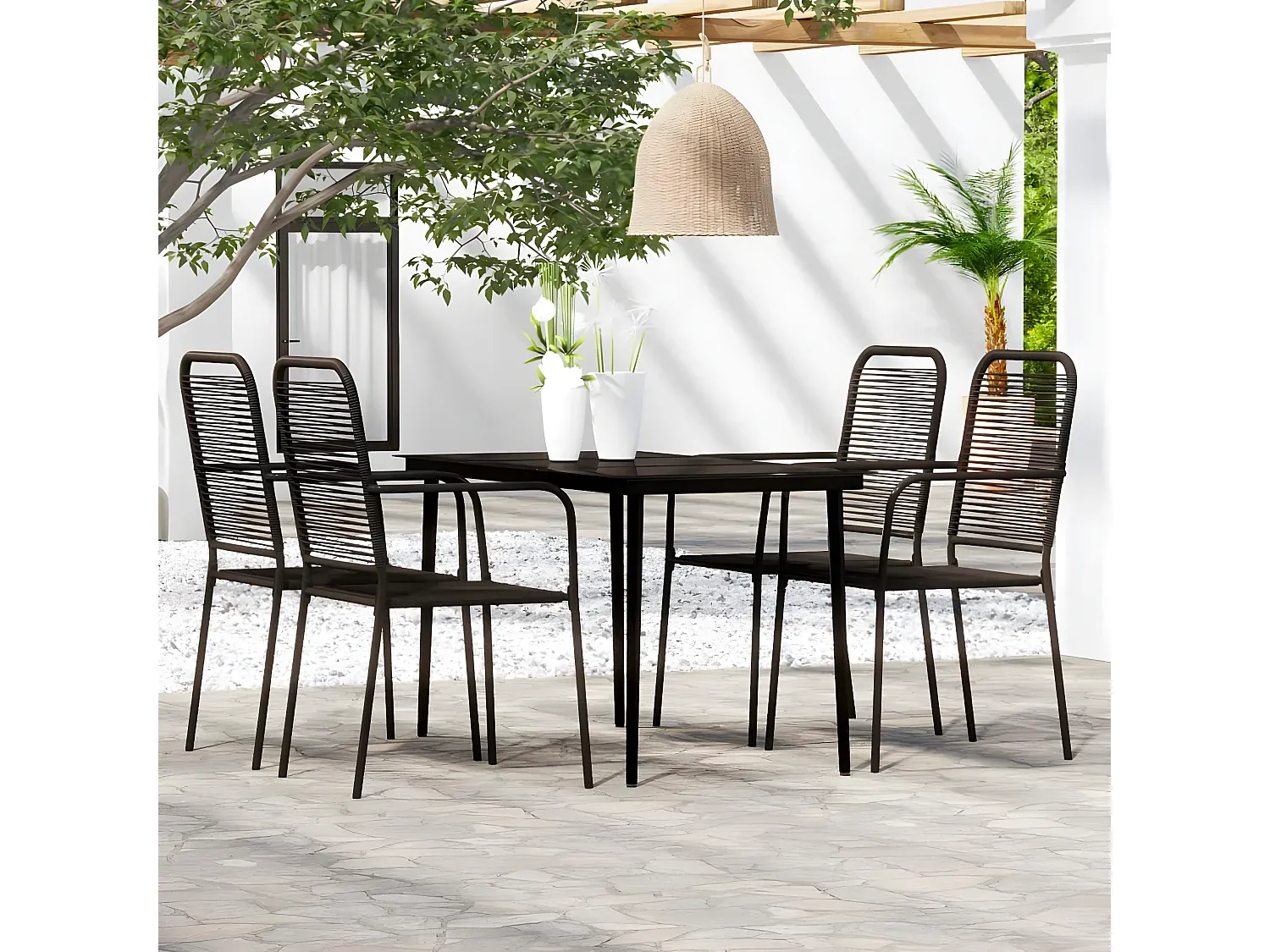 Moderner 5-teiliger Gartensitzgruppe in Schwarz-Livalexo