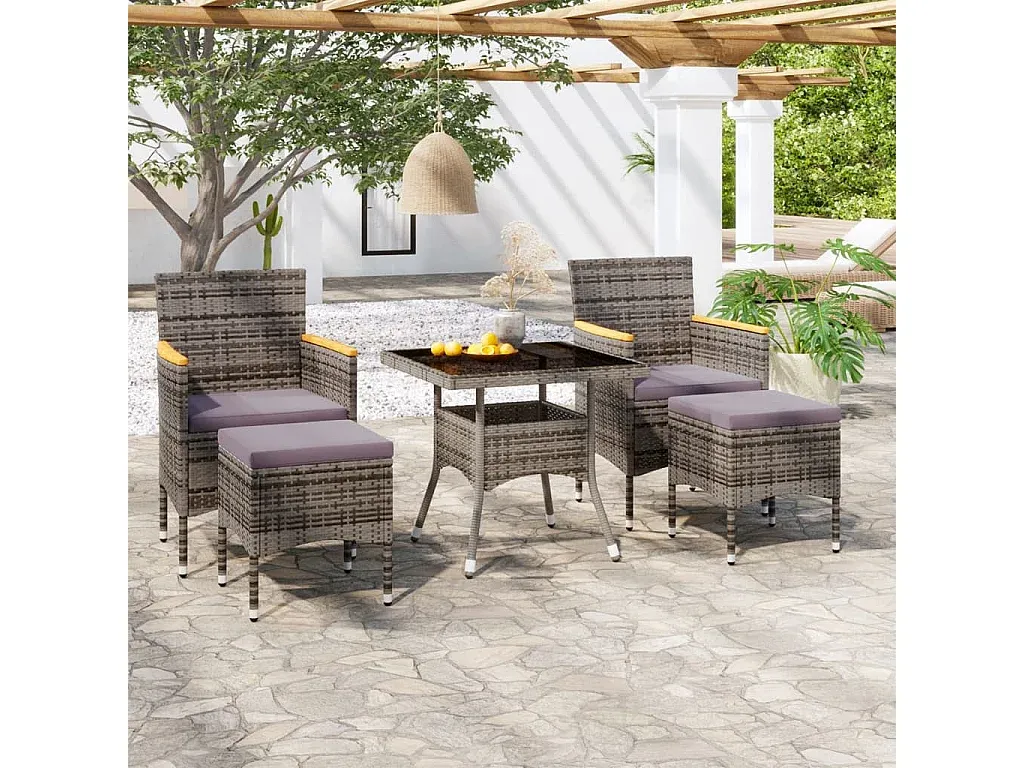 Moderne Garten-Essgruppe aus Poly Rattan und Glas, Grau-Livalexo