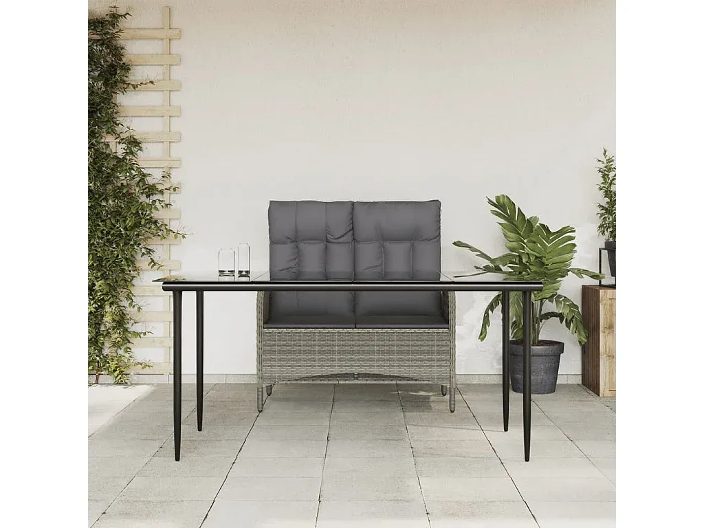 Garten-Essgruppe 2-teilig mit Kissen, Grau, Poly Rattan-Livalexo