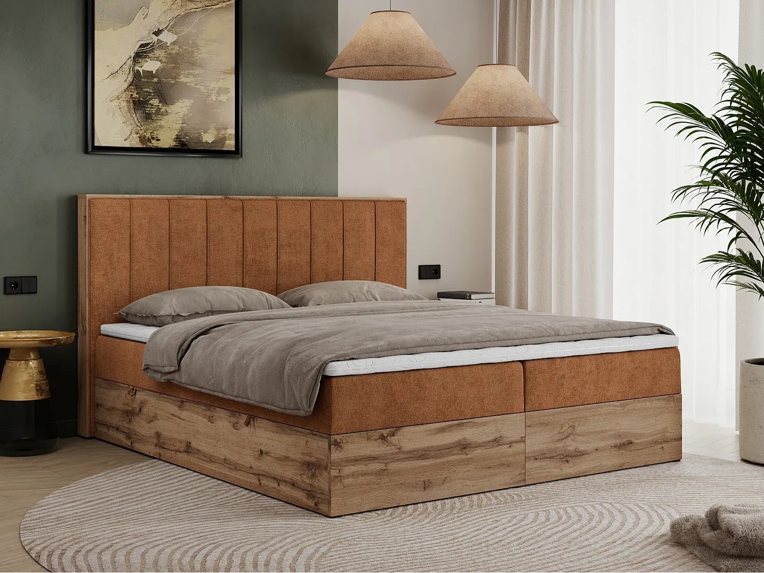 Modernes Boxspringbett mit Stauraum und Multipocket-Matratze, 160x200 cm, in Orange-Livalexo
