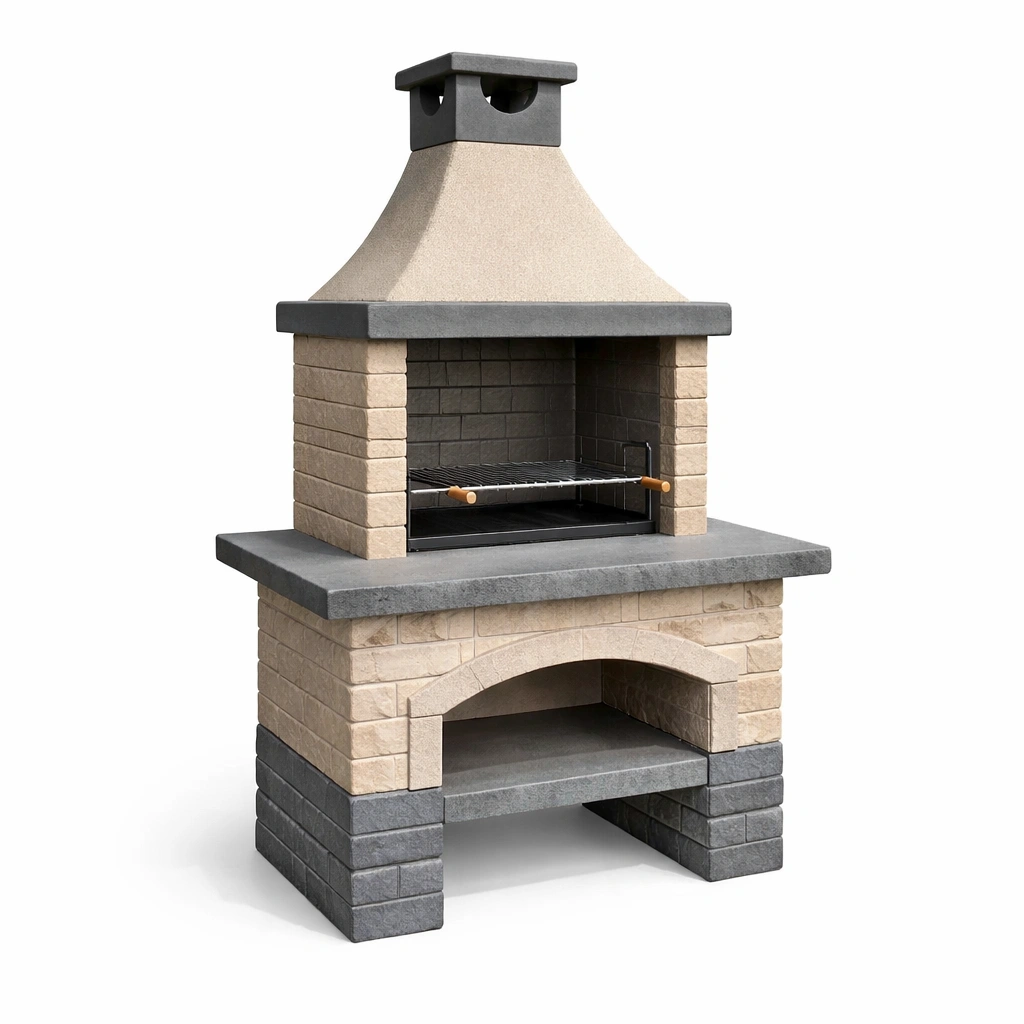 Gartenkamin Grill Beton Grau-Sandstein 210 cm-COZYANOVAE