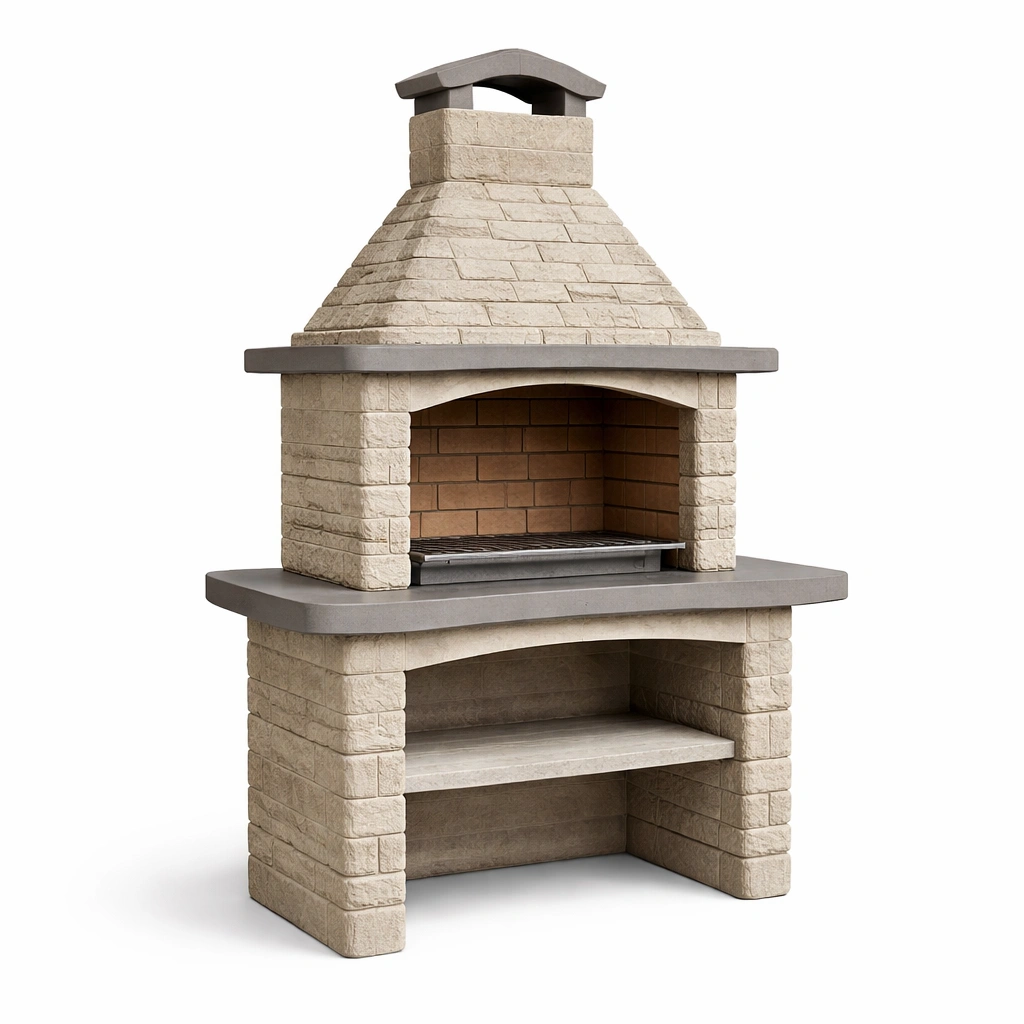 Betongrill mit Natursteinoptik Beige/Grau 118x78x205 cm-COZYANOVAE