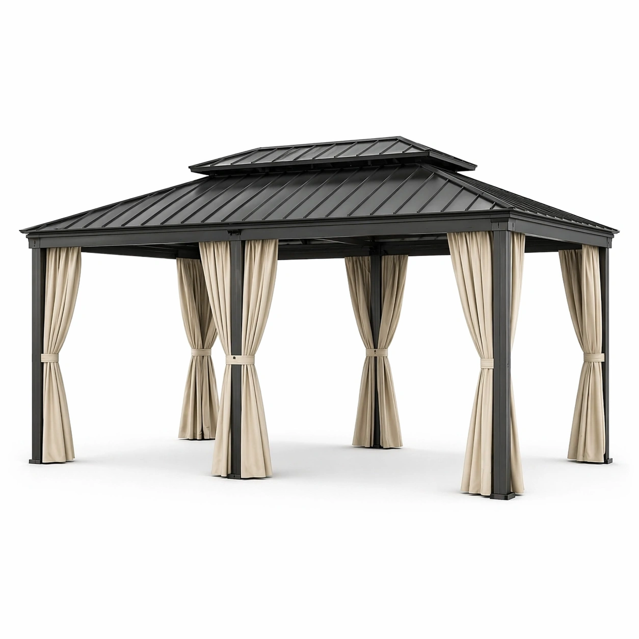 Pavillon Aluminium Stahl Schwarz Beige 400cm x 300cm x 270cm-COZYANOVAE