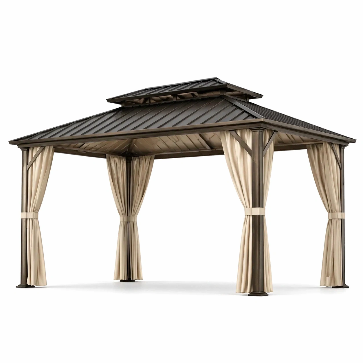 Pavillon Gartenpavillon Aluminium Gestell Polyester Bronze Beige-COZYANOVAE